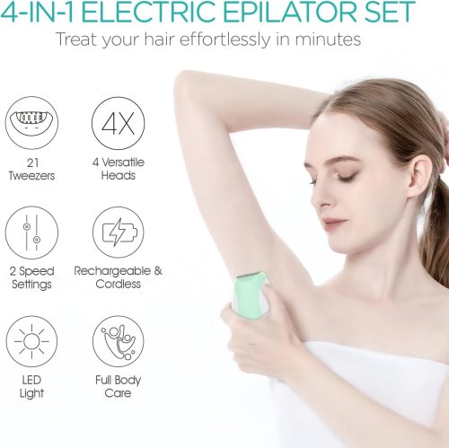 Epilator for Women-Cordless Epilators Hair Removal for Women, 4-in-1 Electric Razor Hair Remover, 2 Speeds & 21 Tweezers - Image 2