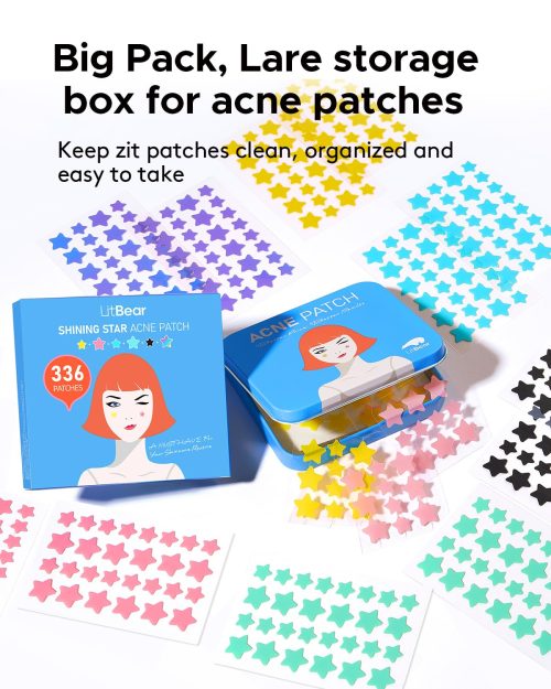 LitBear Acne Patch with Tea Tree & Centella Oil, 168 Hydrocolloid Dots in 6 Colors for Face - Cute Star Pimple Stickers - Image 13
