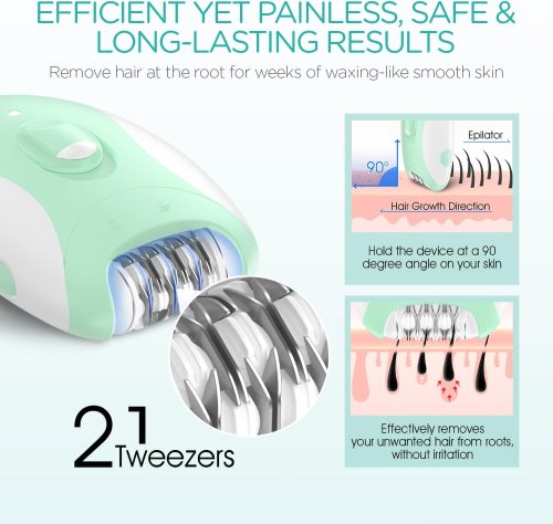 Epilator for Women-Cordless Epilators Hair Removal for Women, 4-in-1 Electric Razor Hair Remover, 2 Speeds & 21 Tweezers - Image 3