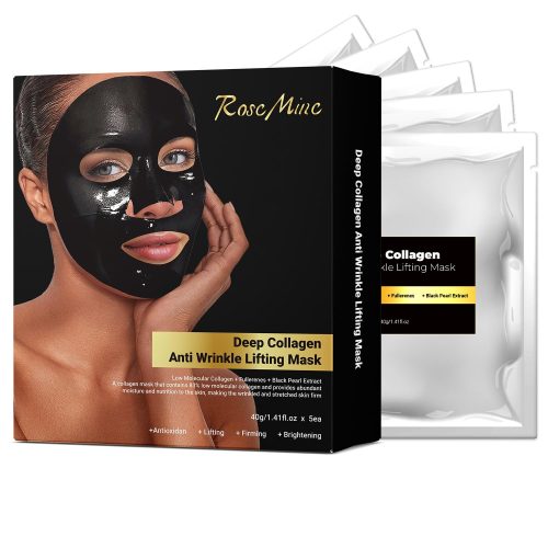 Black Pearl Collagen Face Mask Sheet, Hydrating and Anti-Aging Face Mask with Fullerene and Black Pearl Essence to Nourish Skin