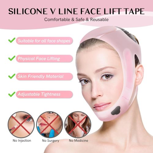 V Line Face Lift Tape, Silicone Chin Strap Reusable Soft Lifting Strap for Women and Men, 23-27in - Image 3